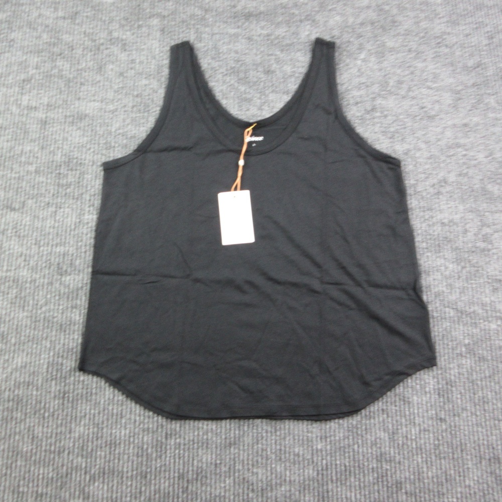 Quince Tank Womens L Black Cotton Modal Double Scoop Neck Basic Lightweight NWT